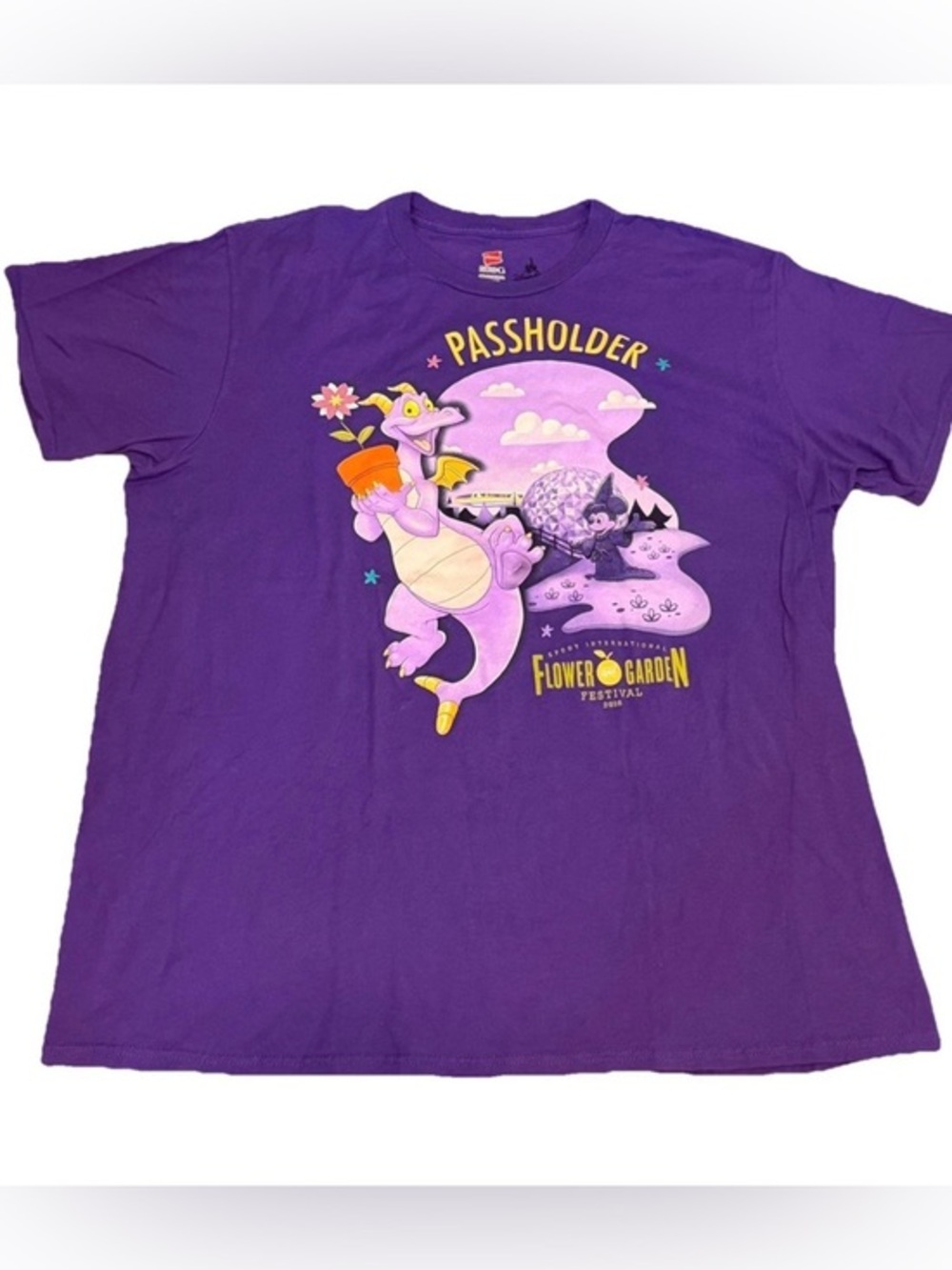 Vintage Disney 2015 F&G Fest Epcot Figment Sorcerer Mickey Pass holder Shirt 2XL